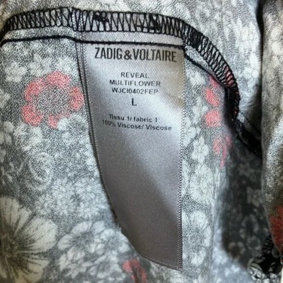 Zadig & Voltaire black, white and red floral long sleeve dress size L - Picture 9 of 9